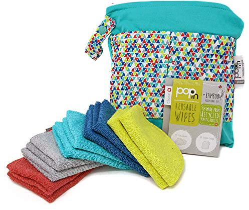 Close Popin Wiederverwendbare Bambus-Tücher, 10 x waschbare Babytücher, 20 x 15 cm, Farben, extra weich, wiederverwendbar, für Babyhände, Gesicht, hell