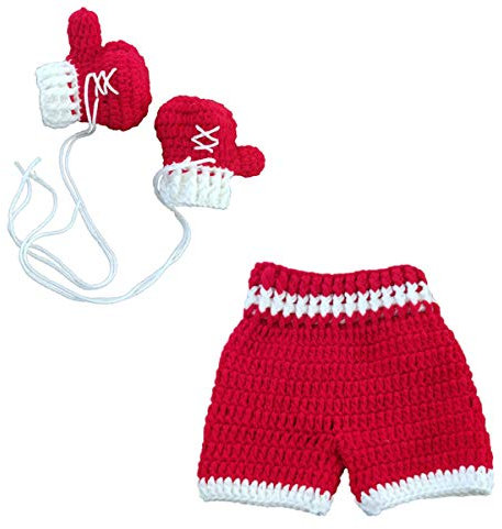 Eurobuy Baby Photography Props Set, Newborn Monthly Baby Photo Props Crochet Knitted Boxing Glove+Pants Outfit for Boys Girls Photography