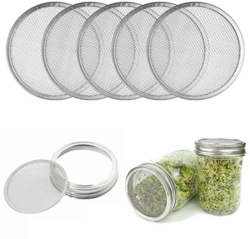 Aislor 5 Pack Stainless Steel Sprouting Lids, Sprouting Jar Strainer Lid, for Wide Mouth Mason Jars, Canning Jars, Suit for Grow Bean Sprouts, Alfalfa, Salad Sprouts etc. Silver One Size A