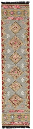 RugVista, Tyra, Teppich, Mittelflor Teppich, 80 x 350 cm, Läufer, Moderner Kelim Teppich, Wolle, Flur, Schlafzimmer, Küche, Wohnzimmer, Schwarz/Grau, Mehrfarbig