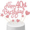 40th Birthday Cake Topper Set, Happy 40th Birthday Cake Topper with Heart Star Cupcake Picks Glitter Decoration for Party Supplies, Rose Gold