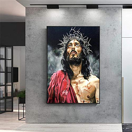 EDGIFT2 Abstrakte Leinwandbilder von Jesus an der Wand Poster und Drucke Porträt von Jesus Wandbilder für Wohnzimmer Wanddekoration 60X80cm 24x32 Zoll ohne Rahmen