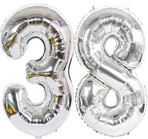 Helium Luftballon 38 Silber Geburtstagsdeko 40 38 Geburtstag Party Deko Supplies,ballon 38 geburtstag,38 luftballon silber folienballon 38 geburtstag frau mann ballon 38 geburtstag frauen(38)