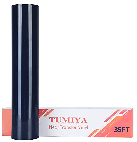 TUMIYA HTV Vinyl - 12 x 35 Ft Heat Transfer Vinyl, Navy Blue Iron on Vinyl, Glossy Adhesive HTV Vinyl Glossy Adhesive HTV Vinyl for Cricut & Cameo - Easy to Cut & Weed for Heat Vinyl Design(Navy