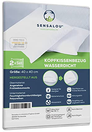 Sensalou Kissenbezug wasserdicht 2er Set in 7 Größen - 40x40 cm Kopfkissenbezug weiß mit Reißverschluss - Allergiker Hausstaubmilben Kissenschutz