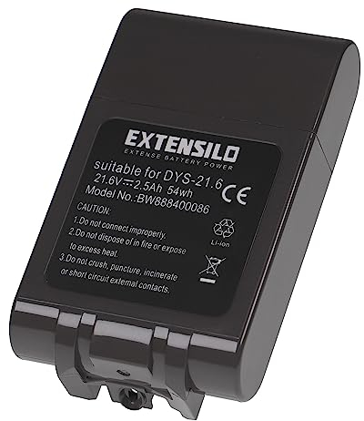 EXTENSILO Replacement Battery compatible with Dyson V6 Car+Boat, Cord-free, Fluffy, HEPA Vacuum Cleaner Home Cleaner (2500mAh, 21.6V, Li-Ion)
