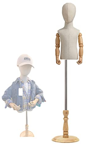 HAIPENG Kinder Schneiderpuppe Torso Büste, Nähpuppe Mit Kopf Und Arme, Verstellbare Höhe Schaufenster Display-Rack, Runden Holzsockel, 2 Farben (Farbe : Wood Color, Größe : 2 Years Old)