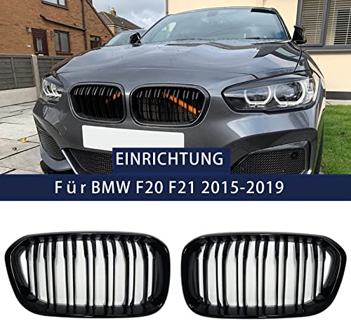 TOPTHAN Adatto per BMW Serie 1 F20 F21 2015 2016 2017 2018 2019 griglia griglie rene anteriore griglia NIERE nero lucido radiatore anteriore doppia nervatura griglia sinistra destra