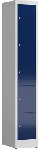 Lüllmann 5 Fächer Spind Schließfachschrank kompl. montiert und verschweißt Wertfachschrank Fächerschrank Spind Umkleideschrank (RAL 7035/5010 lichtgrau/enzianblau)