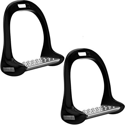 Cyrank 1Pair Horse Riding Stirrups, 4.7in Hose Saddle Aluminum Stirrups Pad Safety Stirrup Equestrian Stirrups Treads Riding Protection Saddle for Equestrian Sports(Black)
