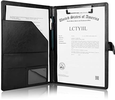 Tiankool Padfolio Portfolio Ordner – Kunstleder Portfolio Ordner mit Einband für A4 Notizblockhalter, Business Portfolio für Lebenslauf, Rechtsblock, Briefformat Padfolio für Damen/Herren, schwarz