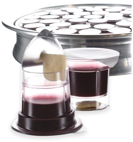 Simply Communion Pre-filled Communion Cups - Tray & Seatback Pew Compatible Cups and Wafer - Concord Juice and Bread - Box of 100 - EASY Open Made in the USA