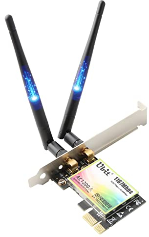 Ubit 11AC1200A Carte sans Fil PCIe, Jusqu'à 1200 Mbit/s, Carte Adaptateur WLAN Gigabit sans Fil Bi-Bande, Carte WiFi PCIe pour Les Jeux de Bureau/PC