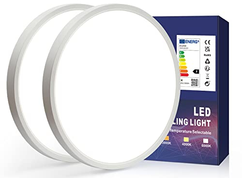SYLSTAR 2 Stück LED Deckenleuchte, 24W 2400LM Deckenlampe 3000K/4000K/6000K CCT Wählbar, Modern Flach Rund Feuchtraumleuchte IP44 Deckenlampen Schlafzimmer, Ultra Dünn Lampe Decke für Badezimmer Ø30cm