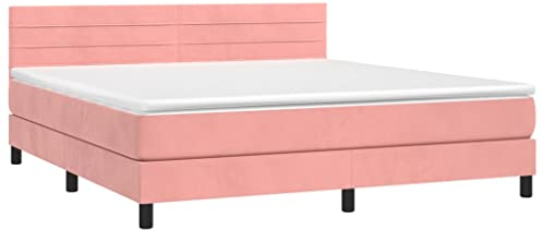 vidaXL Boxspringbett mit Matratze & LED Rosa 180x200 cm Samt