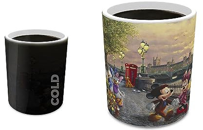 Morphing Mugs Disney – Mickey und Minnie in London – Thomas Kinkade Studios – eine 325 ml farbwechselnde Keramiktasse – Bild enthüllt, wenn heiße Flüssigkeit hinzugefügt wird