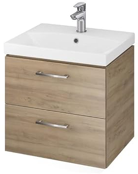 BAD LAND Waschbeckenunterschrank Lara City 50cm Nussbaum Badmöbel Badezimmerschrank Keramikwaschbecken 2-Schubladen