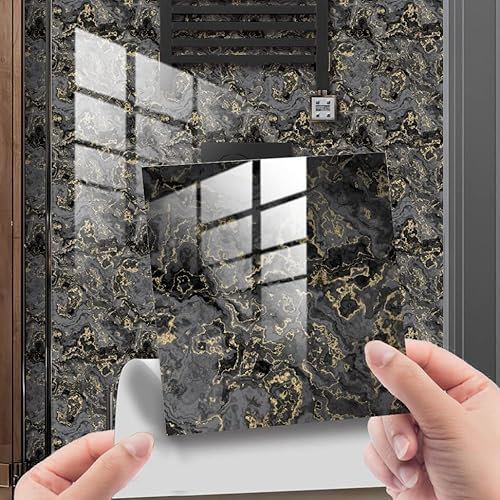 HORIWE Marble Tile Stickers for Kitchen Bathroom Backsplash Wall Thickening PVC Decal Sticker Adhesive Tile Art DIY Home Decor Waterproof Oil Proof 20pc 20x20cm Grey