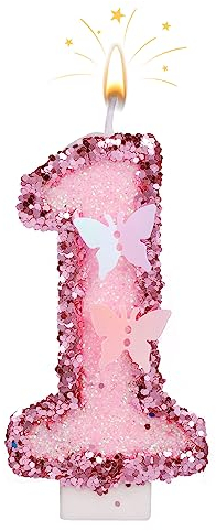 Savita 7cm Geburtstag Nummer Kerzen, Glitzernde Zahlenkerze Rosa Zahlenkerzen Kuchenaufsatz Schmetterlings-Geburtstagskerzen mit Pailletten für Jubiläumsfeiern