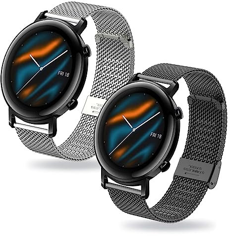 ZUREGO 2 Stück Ersatzarmband für Huawei Watch GT3/GT2/GT 42mm Armband für Damen/Herren, 20MM Ersatz Edelstahl Metall Armband Kompatibel mit Huawei Watch GT3/GT2/GT 42mm (H)