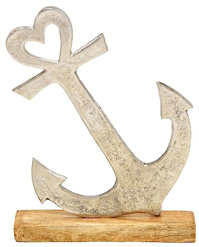 matches21 Deko Maritim Anker Dekoaufsteller - Anker Deko Badezimmer Figur - Maritime Deko aus Holz und Metall zum Aufstellen 30 cm
