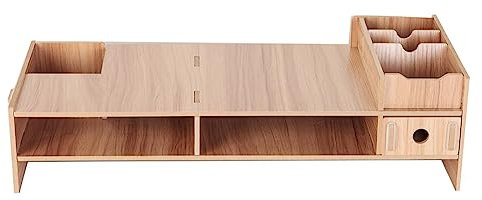 Support de Moniteur, Support D'étagère de Moniteur D'ordinateur en Bois à 2 Niveaux, Support D'ordinateur Portable avec Tiroirs, Support de Moniteur en Bois avec Organisateur de Stockage pour Ordinate