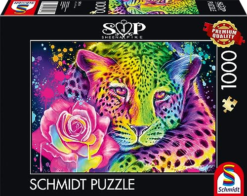 Schmidt Spiele 58514 Sheena Pike, Neon Regenbogen-Leopard, 1000 Teile Puzzle