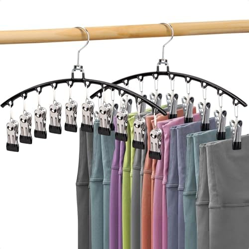 HONZUEN Trouser Hangers with Clips, 2 Pack Clothes Hangers for Wardrobe Storage, Pants & Skirt Storage, Space Saving Design, Leggings, Underwear & Closet Organiser, Black
