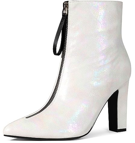 Perphy Spitze Zehen-Stiefeletten mit Reißverschluss vorne und klobigem Absatz für Damen Silber 38.5