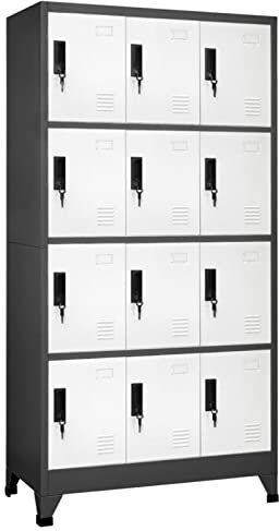 Homgoday Armoire avec serrure anthracite et blanc 90 x 45 x 180 cm acier, tables de chevet chambre à coucher, table de chevet pour chambre, armoire de sol