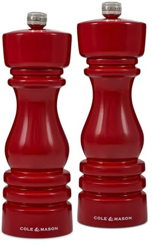 Cole & Mason London Refillable Spice Mill - Kitchen & Home Accessory - Salt & Pepper Grinder Set - Salt Mill with Ceramic Mechanism - Pepper Mill with Carbon Steel Mechanism - 7, Red Gloss