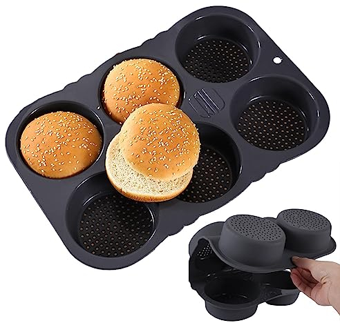 usefulbeauty Molde de Silicona para Pan de Hamburguesa - Moldes para panecillos de 4/6 cavidades | Molde Antiadherente para Hamburguesas, Bandeja para Hornear Pan Reutilizable para Muffins, Pasteles