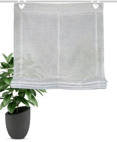 HOME WOHNIDEEN Raffrollo Casper Leinenstruktur, mit Ösen, inkl. Fensterhaken aus Metall, Farbe:grau, Größe:130 x 80 cm, Anzahl:1x