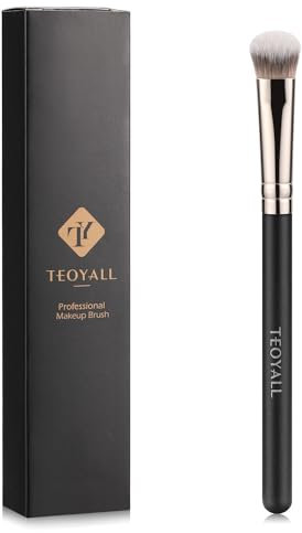 TEOYALL Pinceau anti-cernes sous les yeux, petit pinceau plat biseauté en poils synthétiques, couverture parfaite, pinceau multitâche avec poudre crème liquide