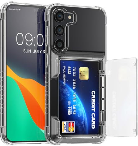 kwmobile Carcasa Transparente con Tarjetero Compatible con Samsung Galaxy S23 Plus Funda Transparente con Tarjetero - Case Transparente de TPU con Espacio para 4X Tarjetas y Bumper