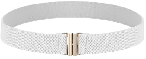 Jeffdad Einfacher Elastischer Gürtel mit flacher Schnalle, Elastischer Damen Taillengürtel Frauen Stretch Gürtel Vintage Cinch Belt Elastic Belt Trimmer Stretchbund für Kleid Kleider(Weiß)