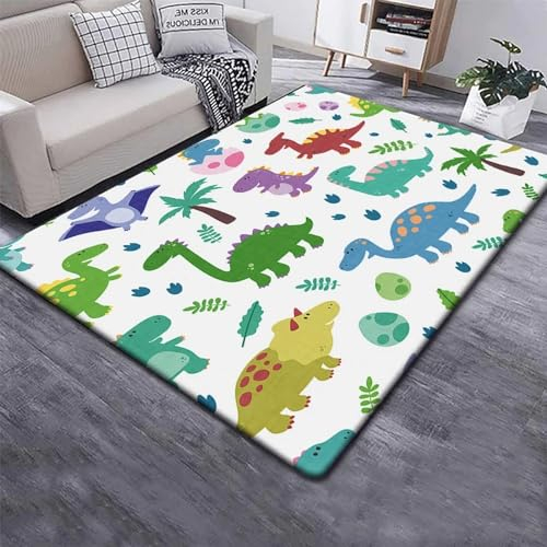 Teppich, Rechteckiger Teppich Für Das Wohnzimmer - Schlafzimmer, Weich Und Bequem, Pflegeleicht Cartoon-Tier-Dinosaurier Polyestermaterial – Für Schlafzimmer, Flur, Küche, Wohnzimmer, Kinderzi -8N7Q1O