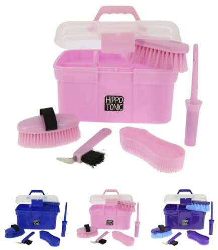 RL24 - Kinder Putzbox für Pferde Hippo-Tonic – Rosa – 5-teilig | Putzkasten m. Hufkratzer, Hufpinsel, Kardätsche & Pferdebürsten – Putzkoffer für Pferde – Putzkiste – Pferdepflege