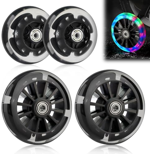 Leuchtende Scooter Räder, 2 Paar Led Scooter Rollen Räder, 80mm,120mm Scooter Ersatzräder, Stunt Scooter Räder LED-Lichtrollen mit ABEC 7 Kugellager, Rollerräder für Allerlei Scooter (Schwarz)
