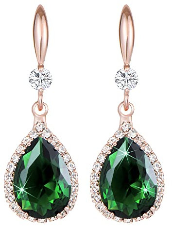 Linawe Gioielli verde smeraldo Orecchini in oro rosa verde Gioielli alla moda Orecchini pendenti da donna Orecchini ad anello con diamanti in cristallo