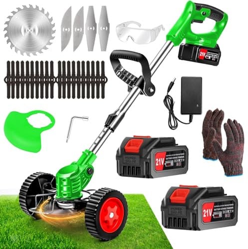 Tondeuse Debroussailleuse Electrique sans Sil, Coupe Bordure sans Fil 21 V avec 2 Batteries 4000 Ah, 3 en 1 Coupe Bordure/Debroussailleuse/Coupe Bordure Electrique pour Jardin, Entretien de la Cour
