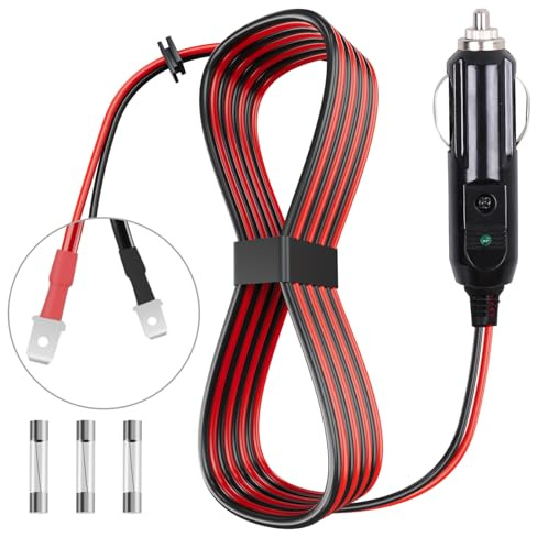 Kzfuli Cordon d'alimentation thermoélectrique 12 V/24 V avec fusible 15 A compatible avec les adaptateurs de refroidisseur thermoélectrique Coleman OEM # 5644-710, 30000540, 5644-707, 5645