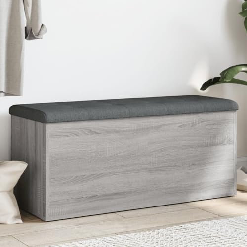 Willood Sitzbank mit Stauraum, Bank Gepolstert Sitzhocker Schuhbank, Truhenbank Polsterbank Aufbewahrungsbox für Wohnzimmer Flur, Grau Sonoma 102x42x45 cm Holzwerkstoff