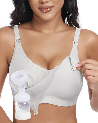 As Fairy Wireless Seamless Pumping Bra Hands Free Nursing Bra Wirefree Comfort Wearable Breast Pump Brass, Grey, M