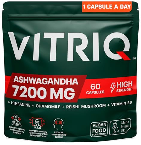 Organic Ashwagandha KSM-66 High Strength 7200mg – 1-a-Day Calm Complex for Stress, Helps with Anxiety Relief and Restful Sleep – with Chamomile, Reishi, L-Theanine, Vitamin B6 – 60 Capsules