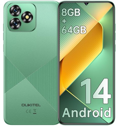 OUKITEL C53 Telefonos Moviles Libres, 6.6“ Pantalla HD+ Smartphone Android 14, 8GB(4+4) RAM+64GB ROM/TF 1TB Teléfono Móvil, Batería 4300mAh, Cámara 13MP, 4G Dual SIM/Octa-Core/GPS - Verde