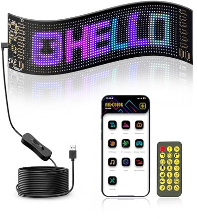 ZIMAOER LED Augen für LKW, Teufelsaugen Lichter für Autos, Flexibles LED-Display, Großes Programmierbares Schild Design für Auto, LKW, Geschäft, DIY Dynamische Werbung (1er 10.2x34.8cm)
