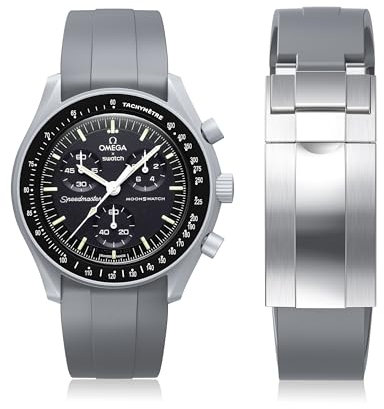 Uhrenarmband für Moonswatch, zuschneidbar, keine Lücken, Silikonband für Omega X Swatch Speedmaster Moonswatch 20 mm weiche gebogenes Ersatzband für Swatch Omega, Herren und Damen (Grau)