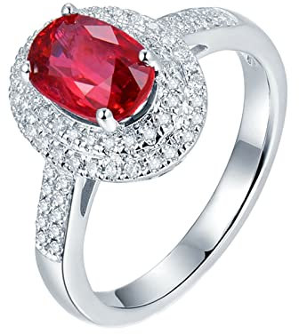 KnSam Echter Goldschmuck, Ring Damen Vintage 18K Weißgold 750, Ewigkeitsring Ringe Eheringe 1.2ct Labor Erstellt Rubin mit Diamant, Beste Freundin Geschenke, Weiß Gold, Gr.62 (19.7)