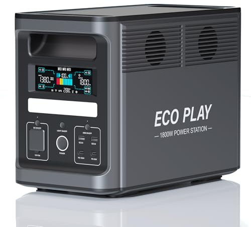 ECO PLAY 1800W Portable Power Station EP1800, 1536Wh LiFePO4 Battery Backup, Expandable to 4kWh, 1200W Solar Input, UPS, APP, for Camping/Outdoor – Free 100W Solar Panel Gift!
